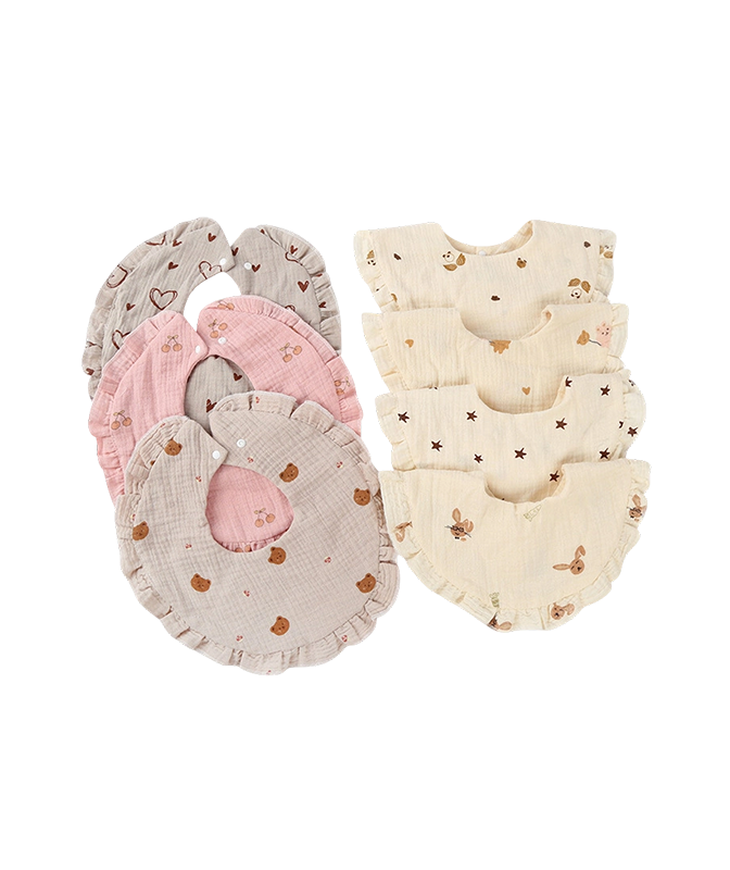 4-Layer Crinkle Fabric Round Lace Bib