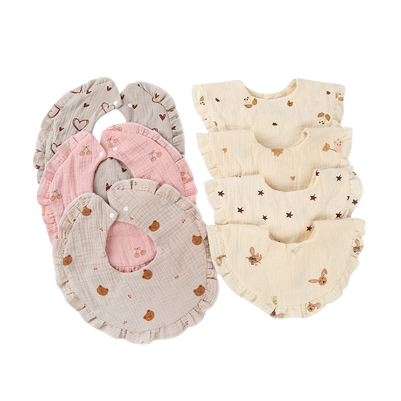 4-Layer Crinkle Fabric Round Lace Bib 4-Layer Crinkle Fabric Round Lace Bib