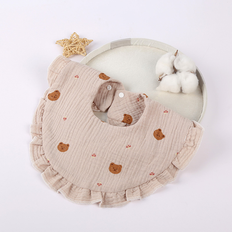 4-Layer Crinkle Fabric Round Lace Bib 4-Layer Crinkle Fabric Round Lace Bib