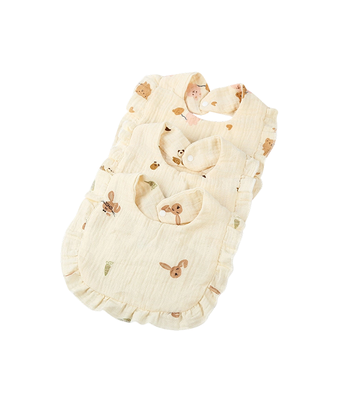 Four-Layer U-Shaped Muslin Lace Trim Bib