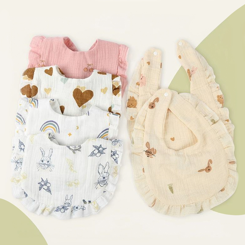 Four-Layer U-Shaped Muslin Lace Trim Bib