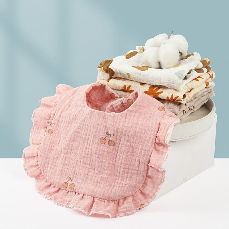 Four-Layer U-Shaped Muslin Lace Trim Bib