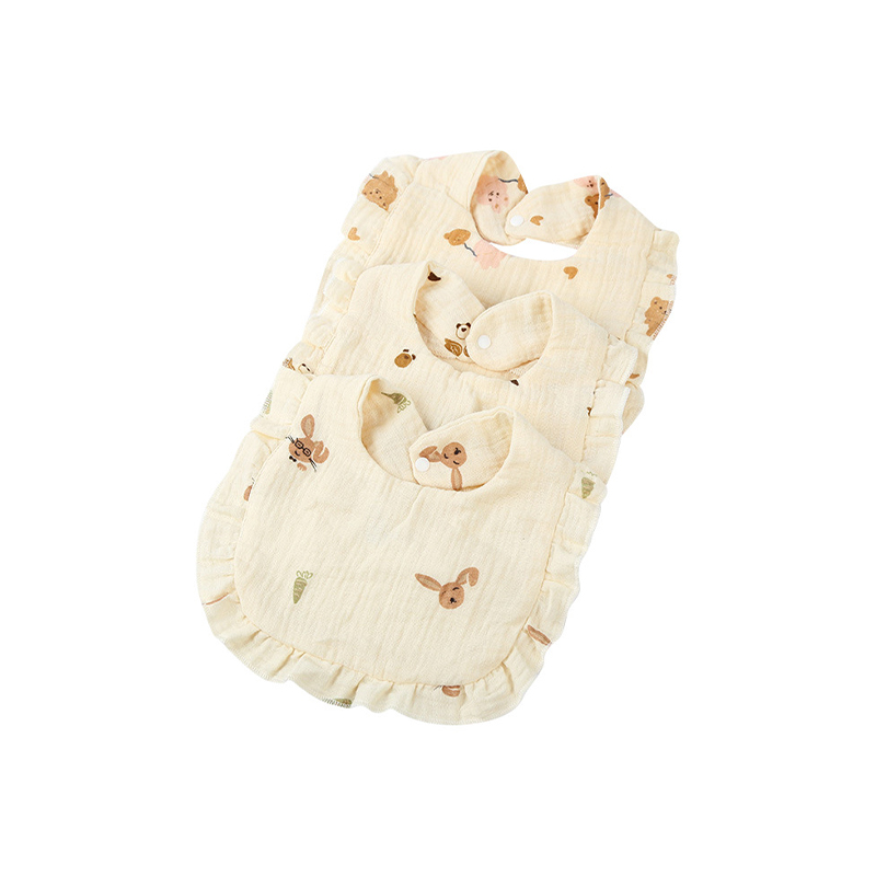 Four-Layer U-Shaped Muslin Lace Trim Bib