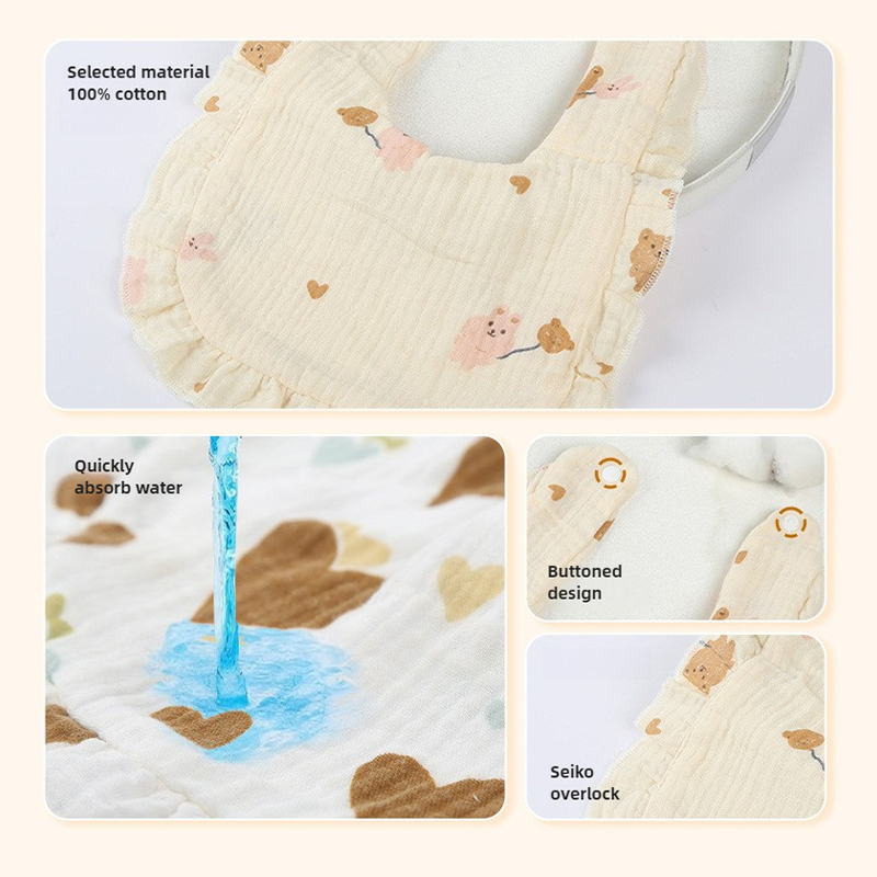 Four-Layer U-Shaped Muslin Lace Trim Bib