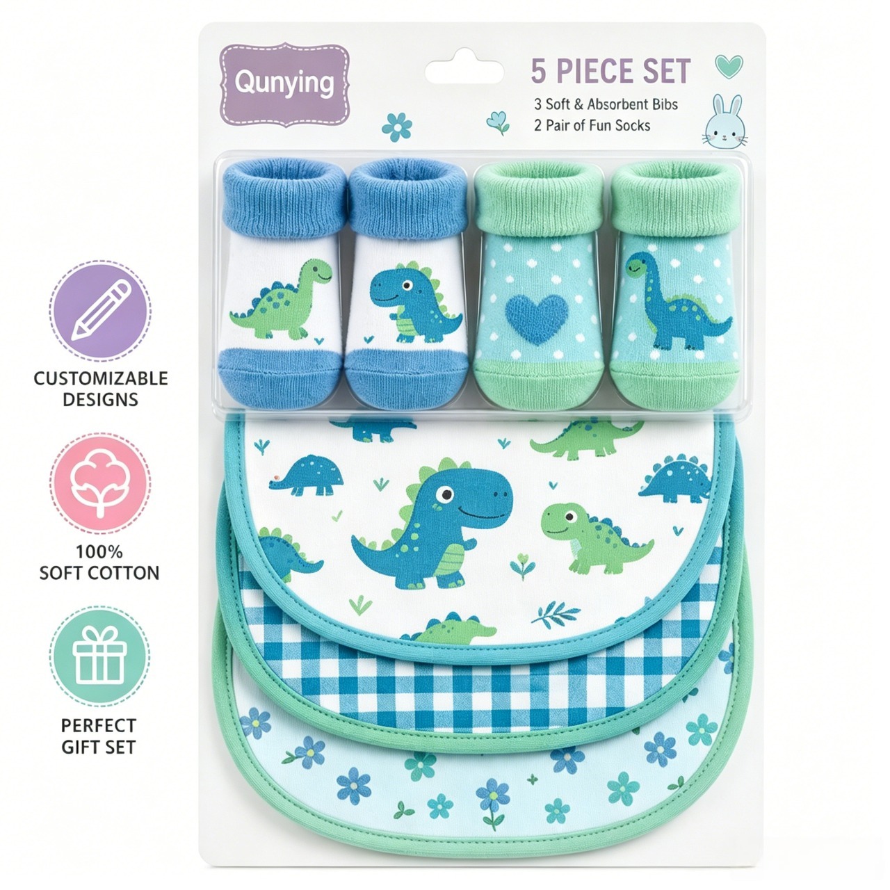 100% Cotton Eco-Friendly Strong Water Absorption Washable Baby Bibs and Sock Sets 100% Cotton Eco-Friendly Strong Water Absorption Washable Baby Bibs and Sock Sets